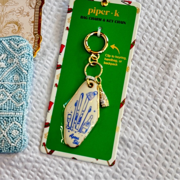 Snowflake Ski Beaded Zipper Pouch + Piper K Bag Charm Set | Apres Ski | Blue - Picture 4 of 6